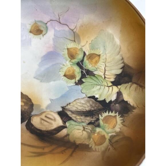 Antique Nippon Morimura Hand Painted Footed Bowl Hazelnut Pinecone RARE! - Picture 4 of 11